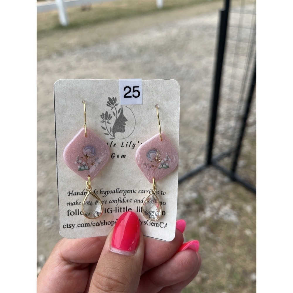 Handmade Polymer Clay Earrings With Crystal Charm